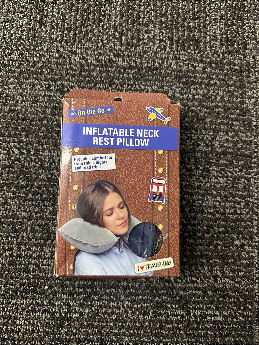 On the Go Inflatable Neck Rest Pillow-Blue I Love Traveling Provides Comfort